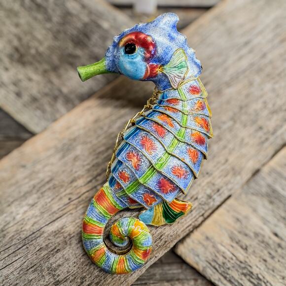Cloisonné Articulated Seahorse Multicolor Ornament-4.5”H-by Dillards Trimmings - Picture 2 of 6